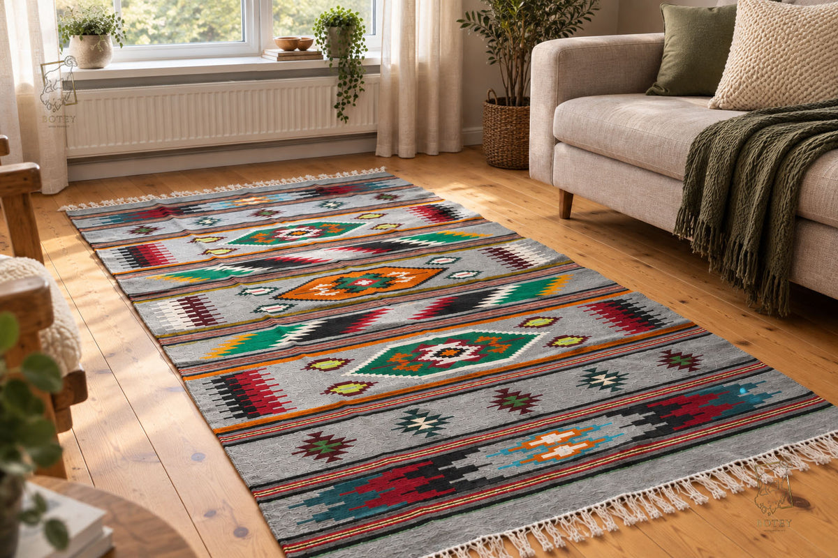 Handmade Hutsul Wool Rug Geometric  – Natural Wool Carpet 200×140 cm