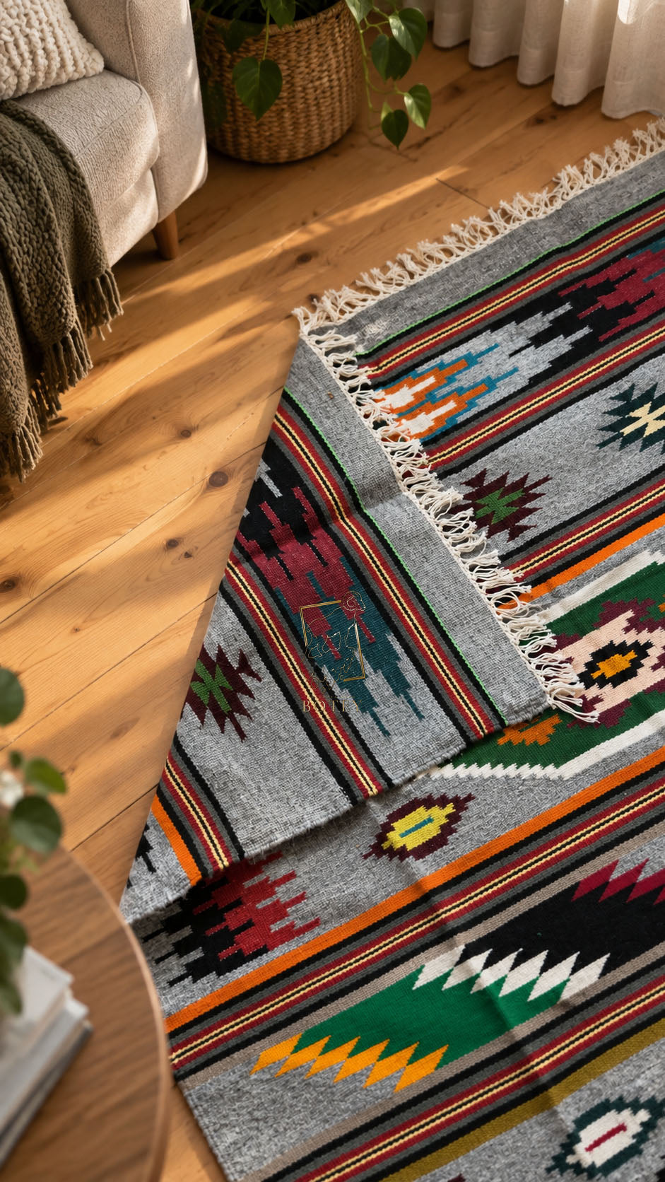 Handmade Hutsul Wool Rug Geometric  – Natural Wool Carpet 200×140 cm