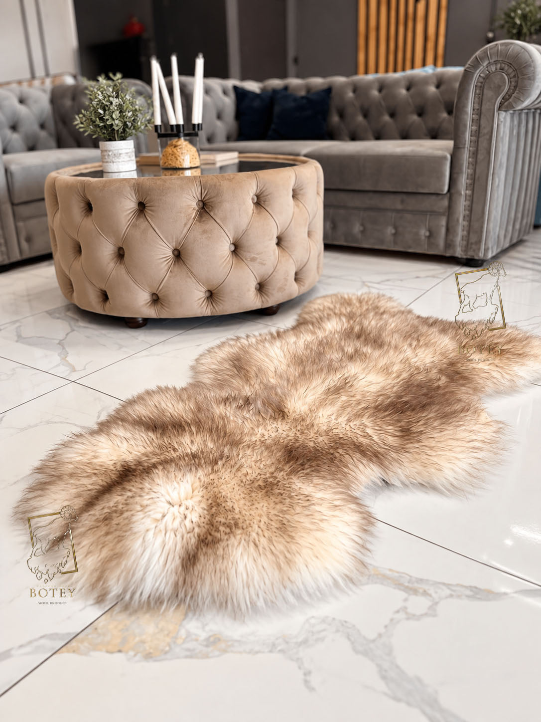 White Sheepskin with Coffee-Tipped Wool 100×60 cm – Natural Rug