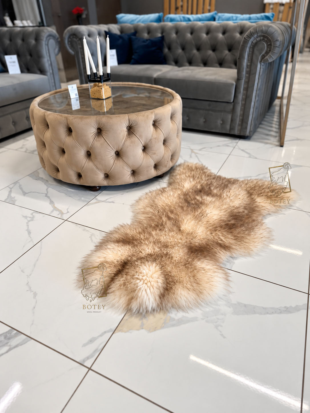 White Sheepskin with Coffee-Tipped Wool 100×60 cm – Natural Rug