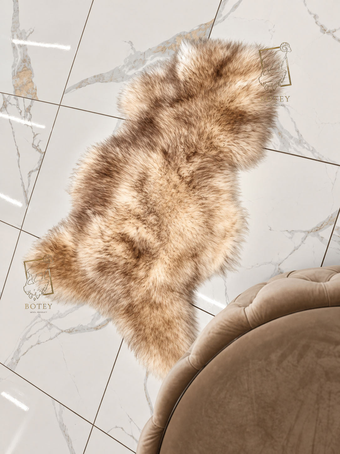 White Sheepskin with Coffee-Tipped Wool 100×60 cm – Natural Rug