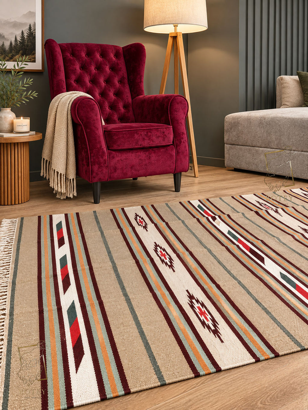 Handmade Hutsul Wool Rug Geometric Beige  – Natural Wool Carpet 200×140 cm