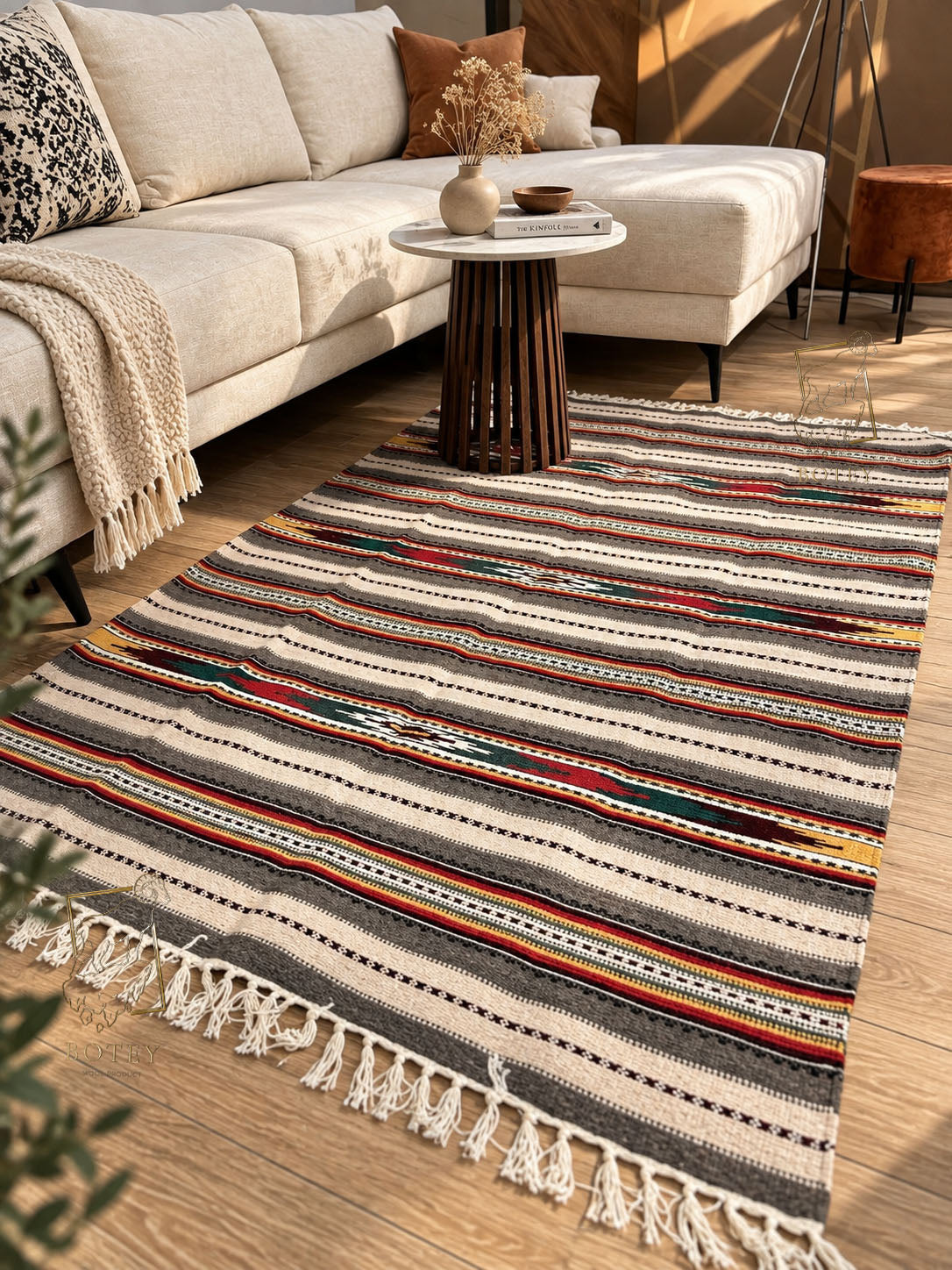 Handmade Hutsul Wool Rug Geometric Grey  – Natural Wool Carpet 200×140 cm