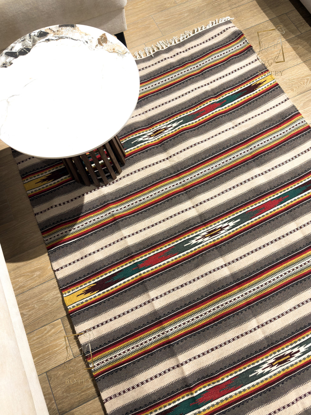 Handmade Hutsul Wool Rug Geometric Grey  – Natural Wool Carpet 200×140 cm