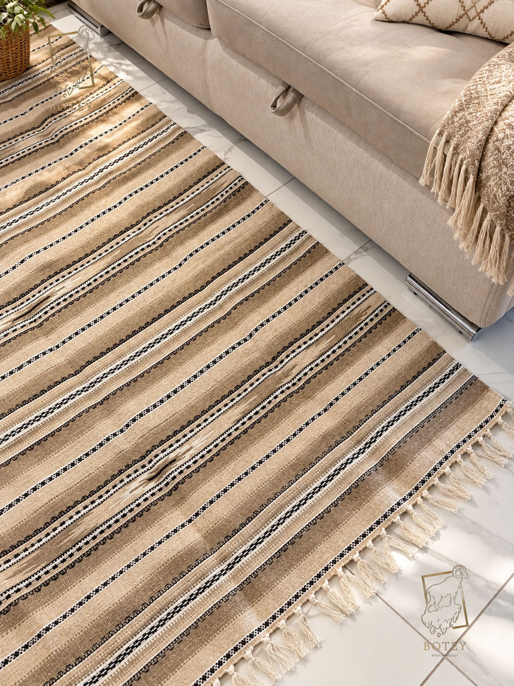 Handmade Hutsul Wool Rug Beige2  – Natural Wool Carpet 200×140 cm
