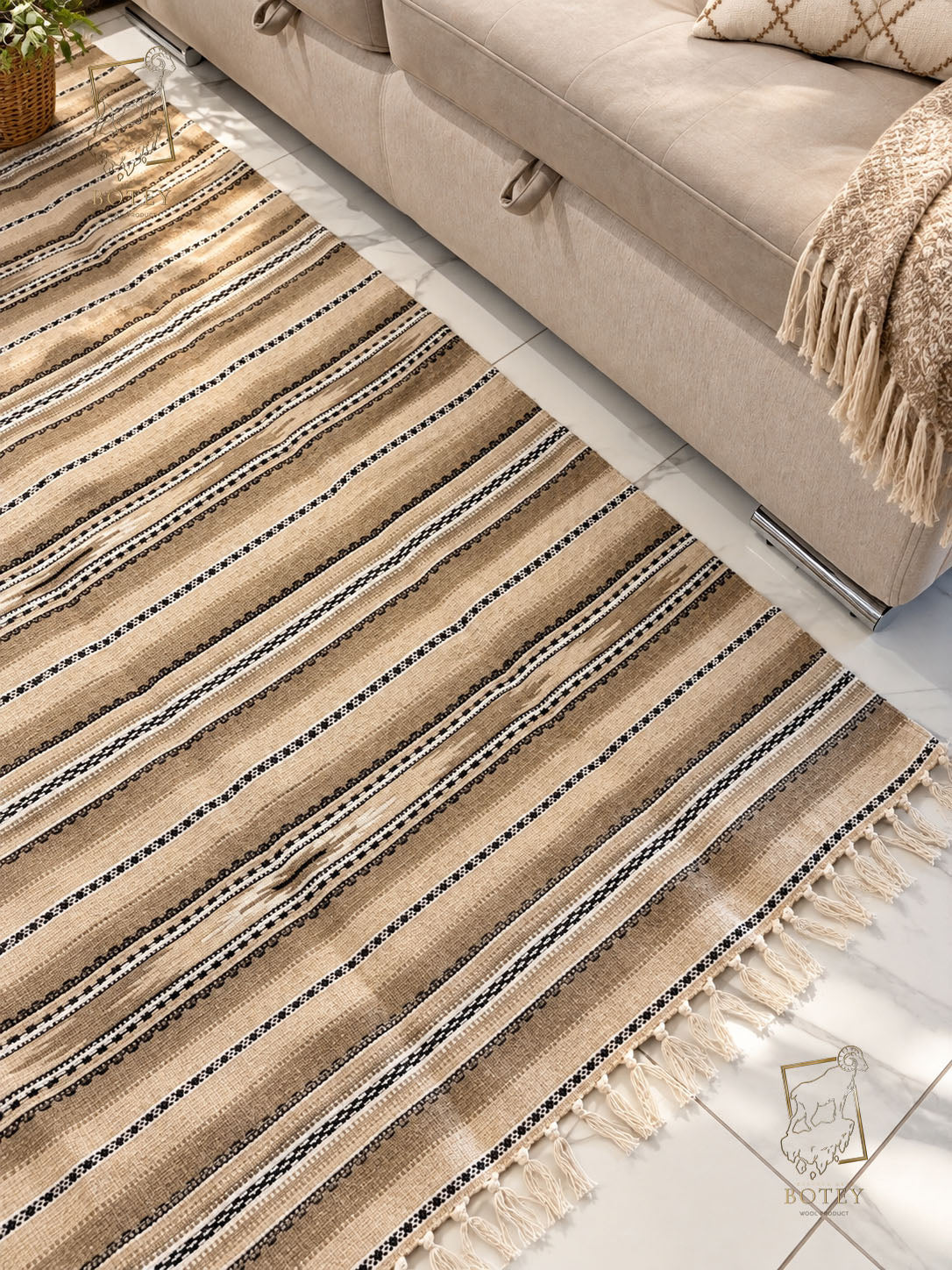 Handmade Hutsul Wool Rug Beige2  – Natural Wool Carpet 200×140 cm
