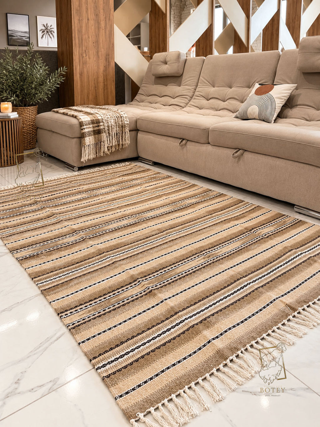 Handmade Hutsul Wool Rug Beige2  – Natural Wool Carpet 200×140 cm