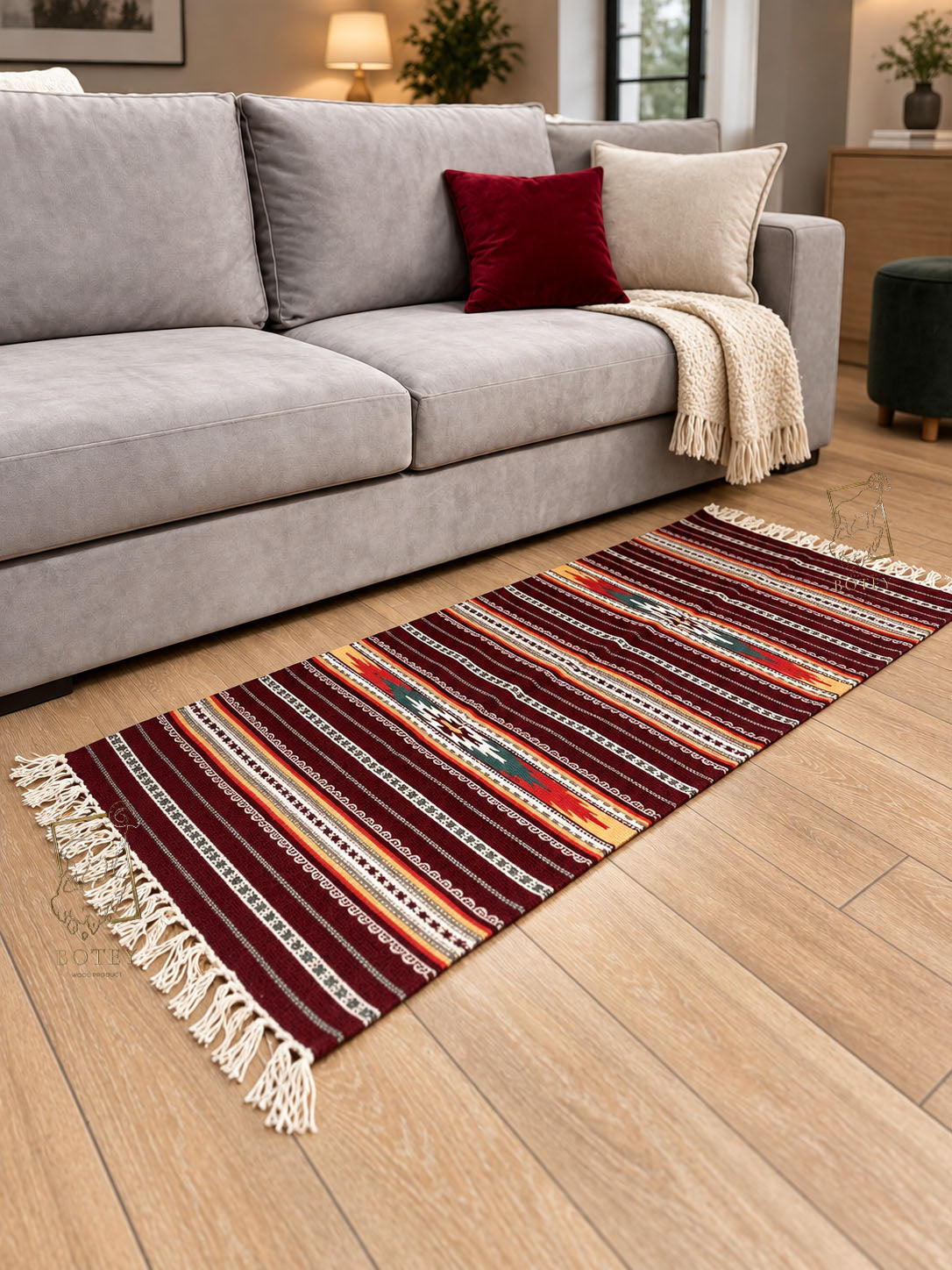 Handmade Hutsul Wool Rug Red  – Natural Wool Carpet 200×140 cm