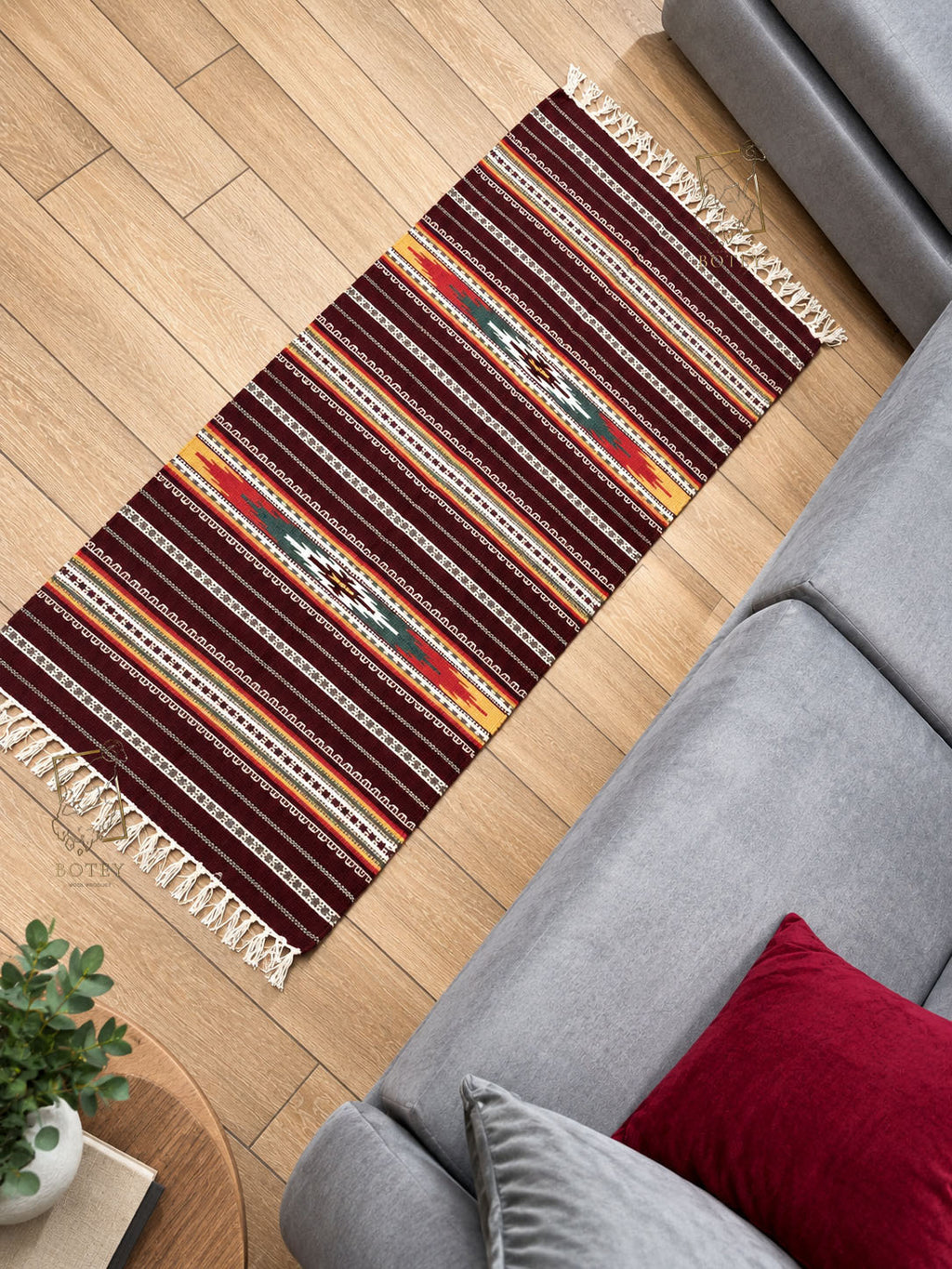 Handmade Hutsul Wool Rug Red  – Natural Wool Carpet 200×140 cm