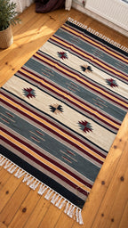 Handmade Hutsul Wool Rug Striped  – Natural Wool Carpet 200×140 cm