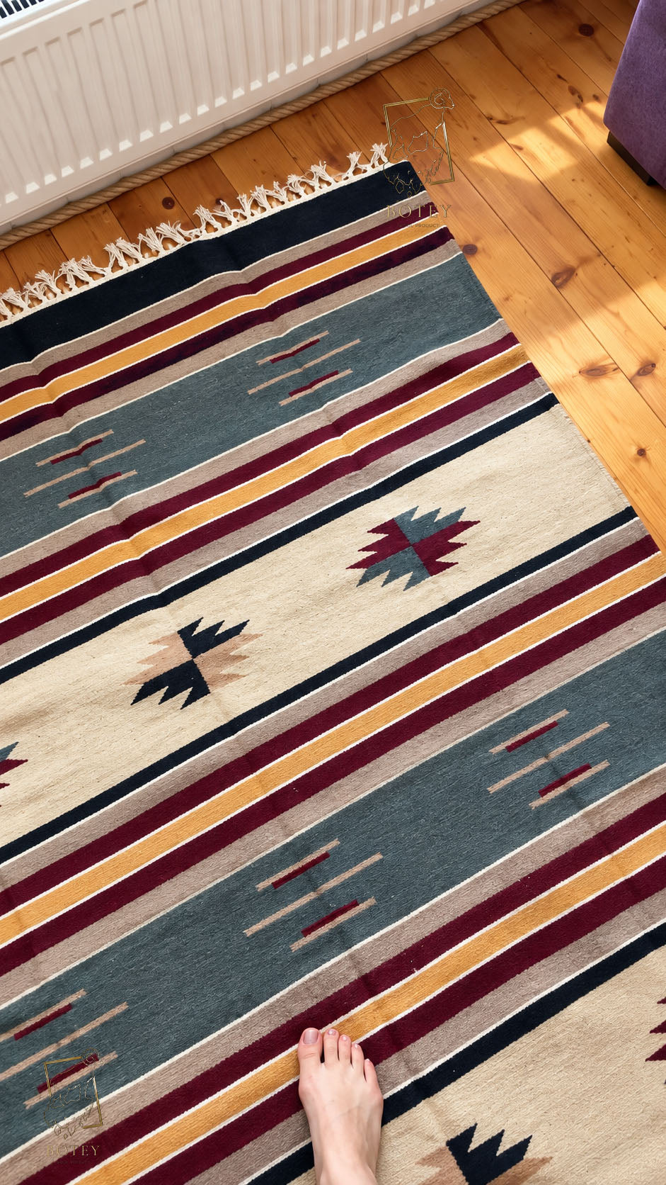 Handmade Hutsul Wool Rug Striped  – Natural Wool Carpet 200×140 cm