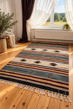 Handmade Hutsul Wool Rug Striped  – Natural Wool Carpet 200×140 cm