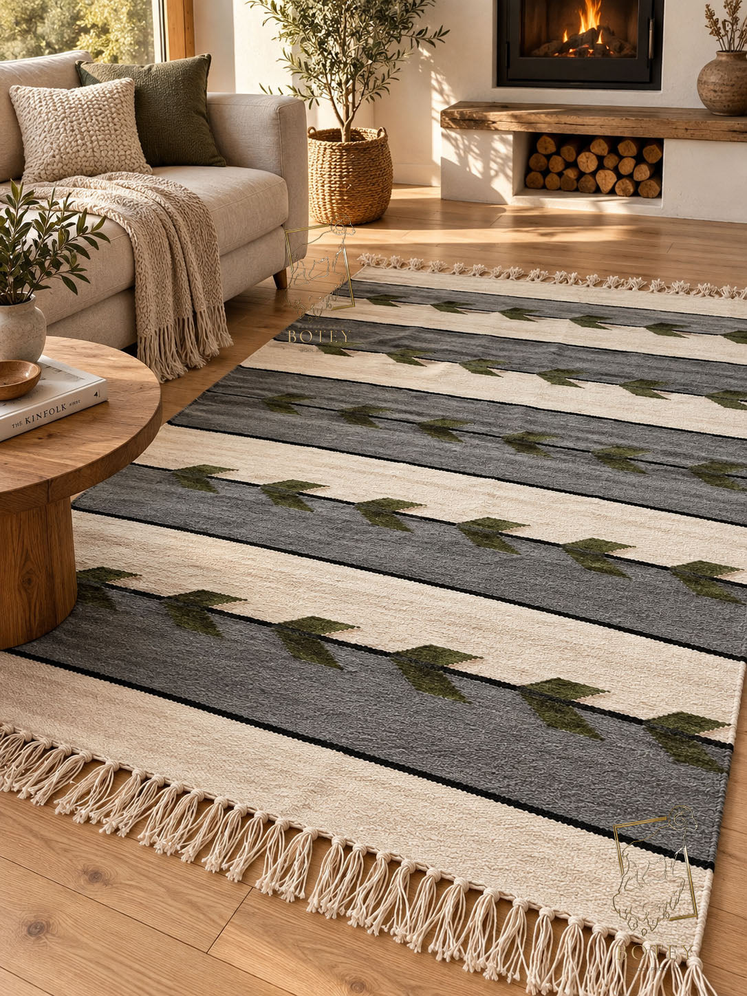 Handmade Hutsul Wool Rug “Leaves” – Natural Wool Carpet 200×140 cm
