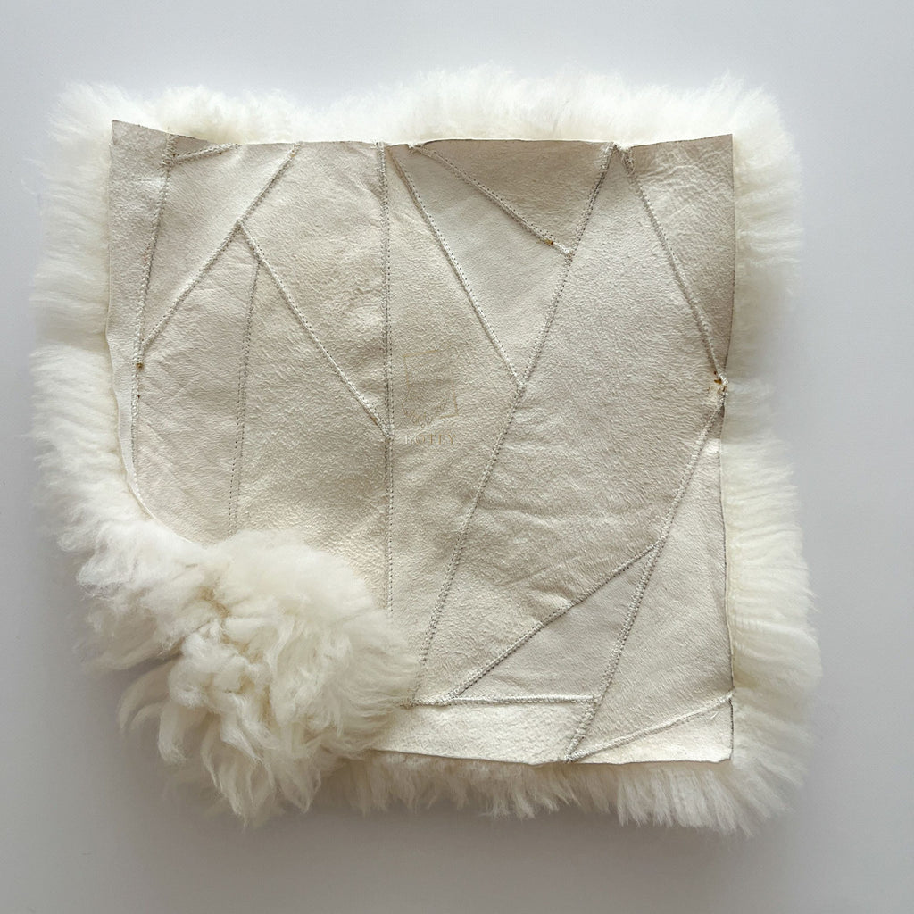 Square Sheepskin Seat Cover 50×50 cm White – Patchwork Natural Wool Cushion