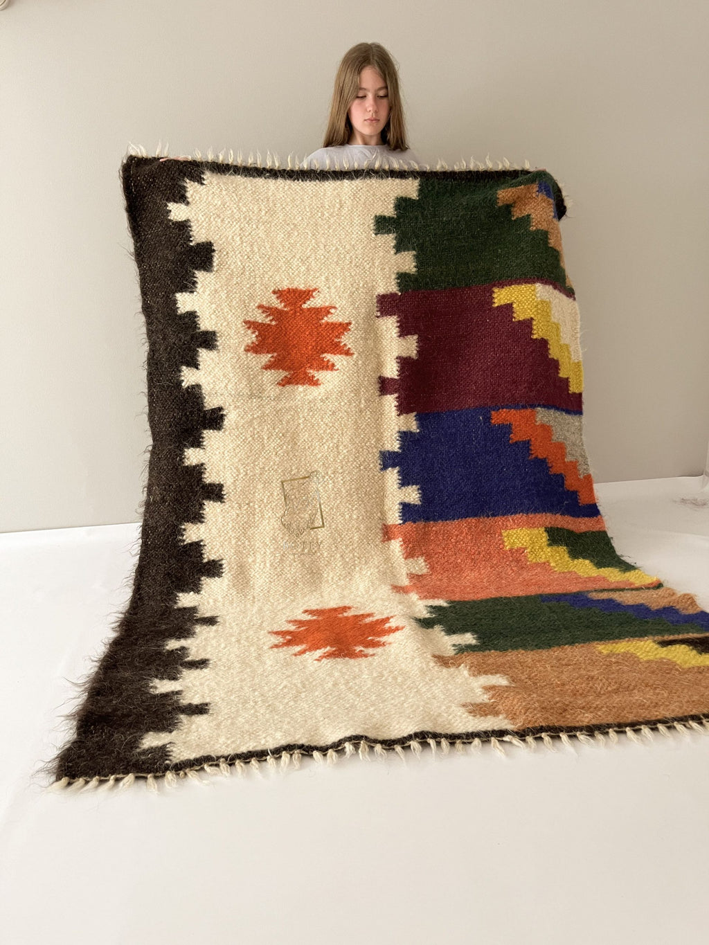 Carpathian Wool Blanket “Kaleidoscope” 150×200 cm – Premium Handmade Natural Wool