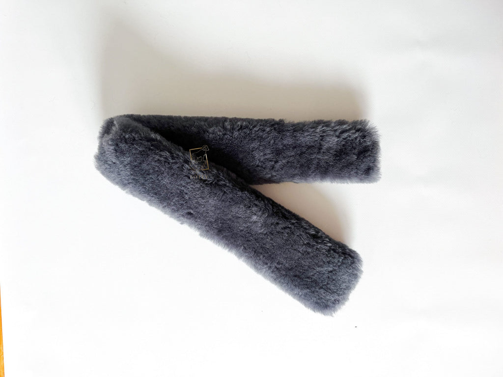 Sheepskin Seat Belt Covers Grey – Natural Fur Universal Fit