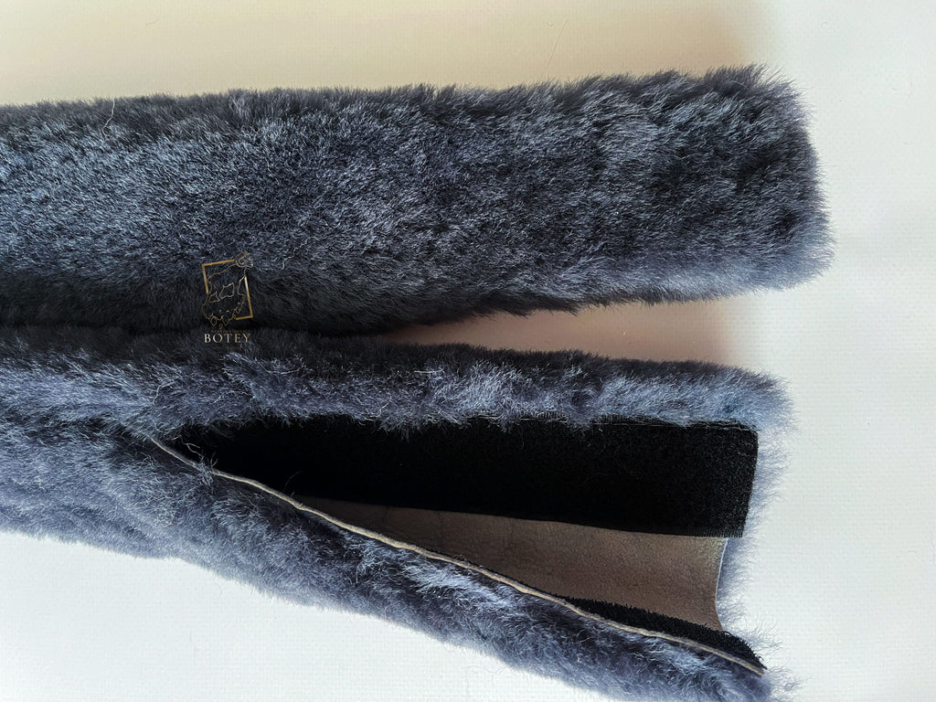 Sheepskin Seat Belt Covers Grey – Natural Fur Universal Fit