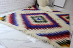 Carpathian Wool Blanket “Peacock Feather Blue” 150×200 cm – Premium Handmade Natural Wool