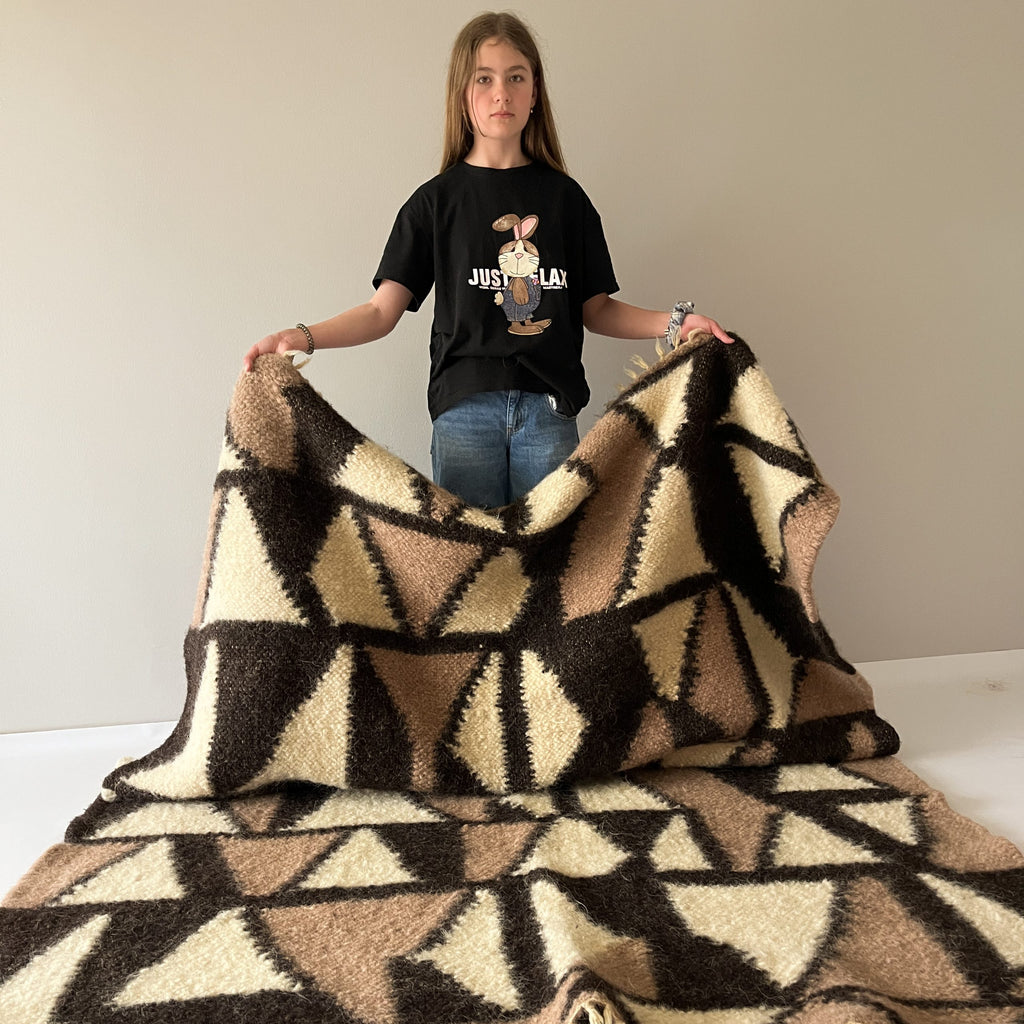 Carpathian Wool Blanket “Mosaic” 150×200 cm – Premium Handmade Natural Wool