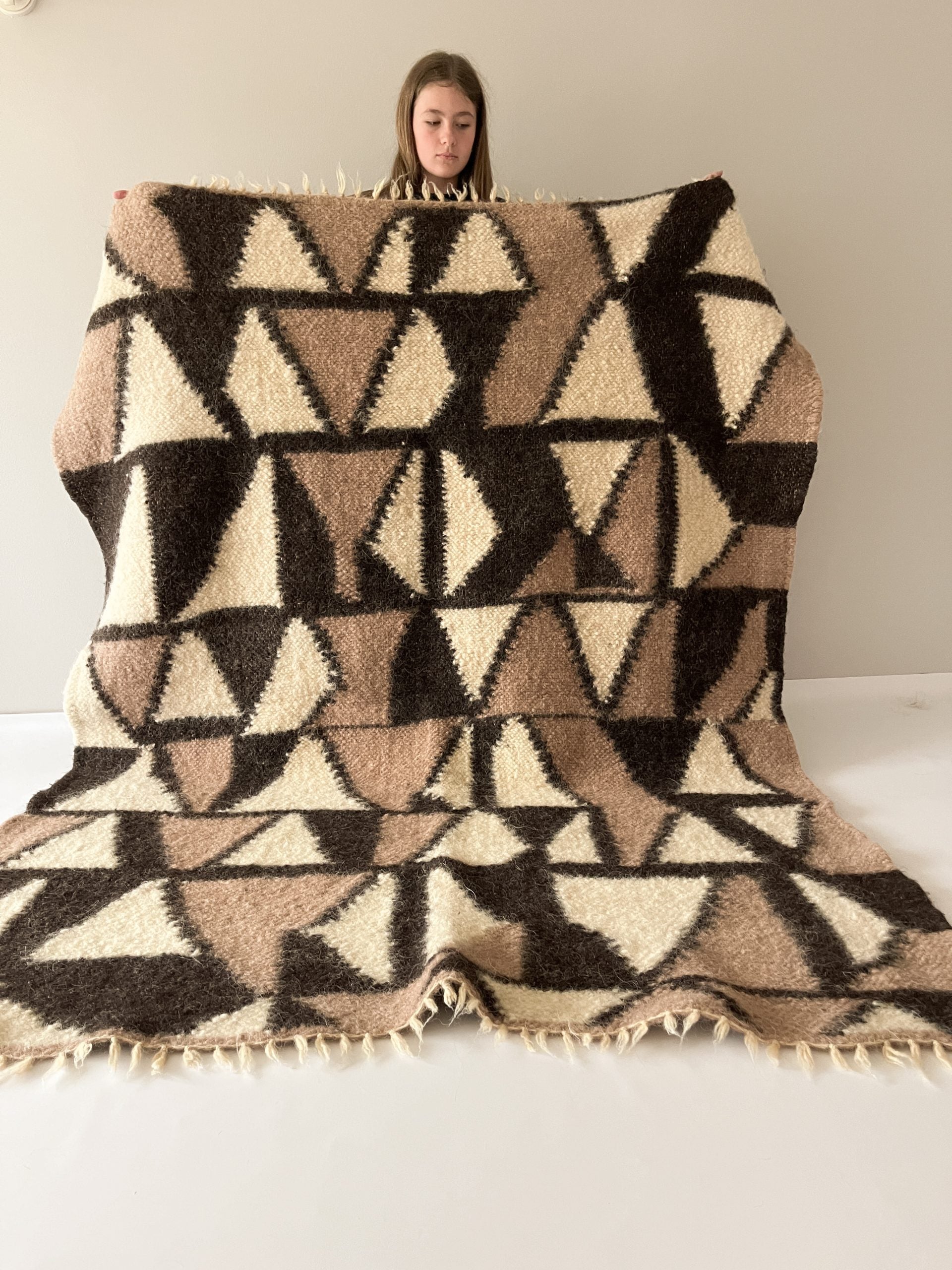 Carpathian Wool Blanket “Mosaic” 150×200 cm – Premium Handmade Natural Wool