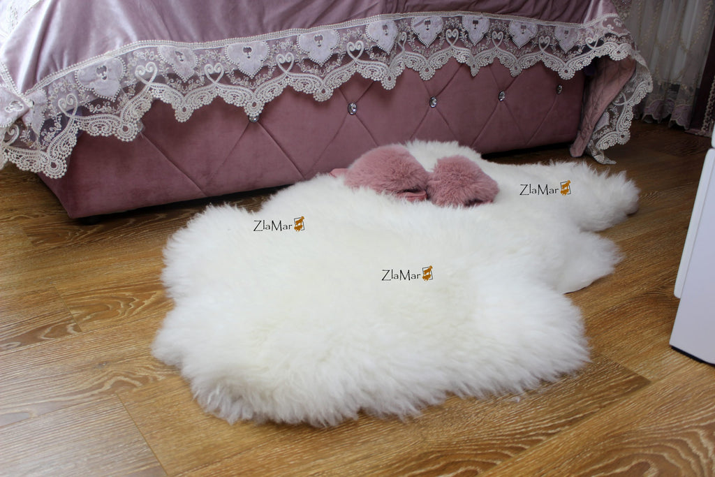 White Sheepskin Rug LUX New Zealand 120×70 cm – Premium Long Wool Hide