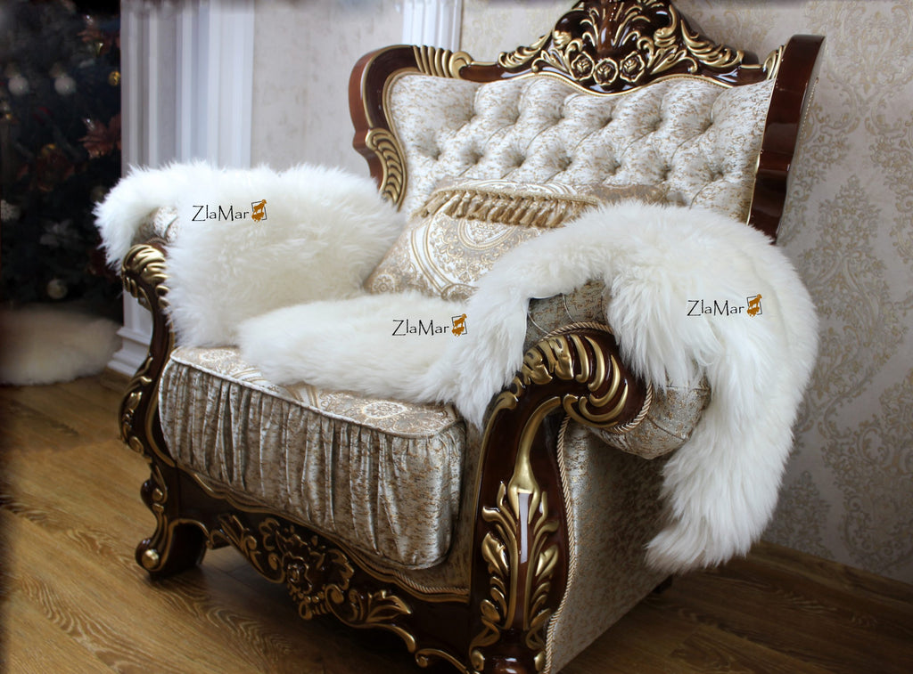 Natural Sheepskin Sofa Cover White 200×65 cm – Premium Wool Throw