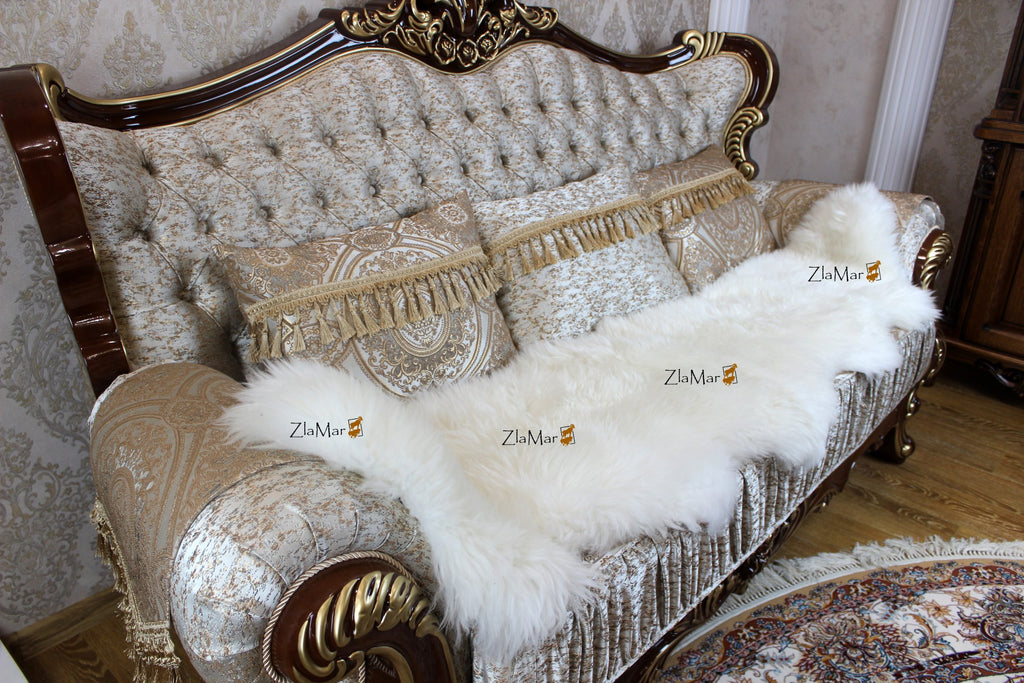 Natural Sheepskin Sofa Cover White 200×65 cm – Premium Wool Throw