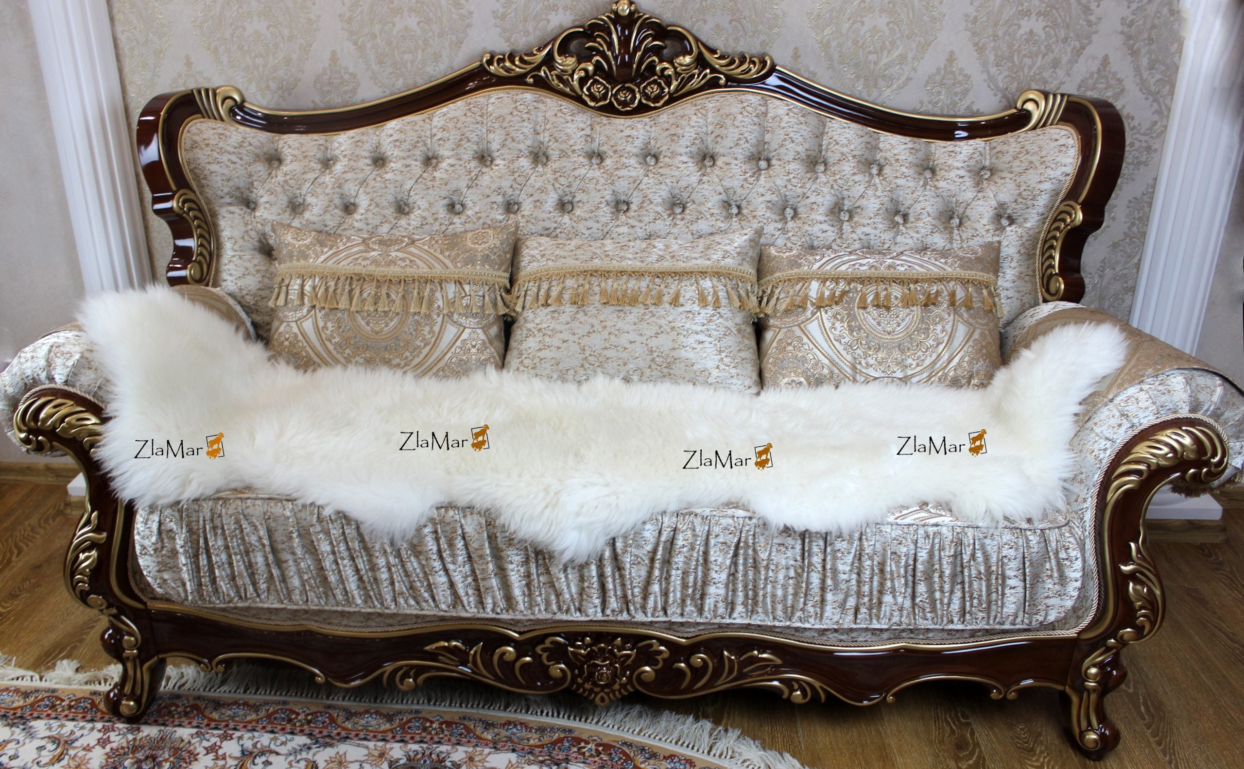 Natural Sheepskin Sofa Cover White 200×65 cm – Premium Wool Throw