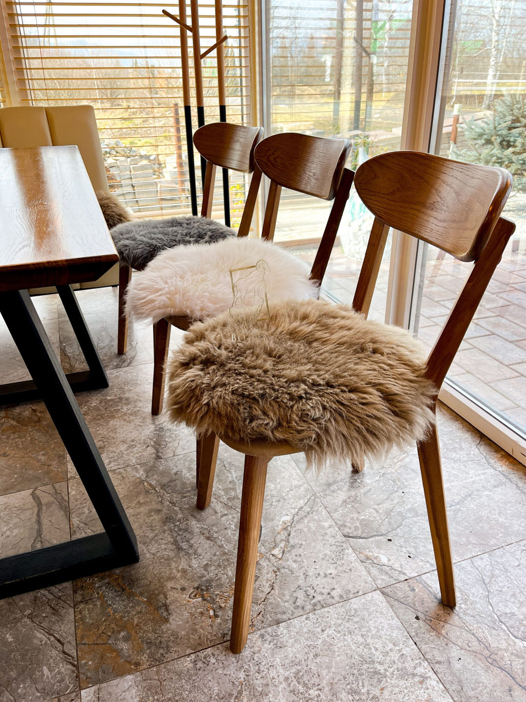 Round Sheared Sheepskin Seat Cover 50×50 cm – Natural Wool Cushion