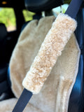 Sheepskin Seat Belt Covers Beige – Natural Fur Universal Fit
