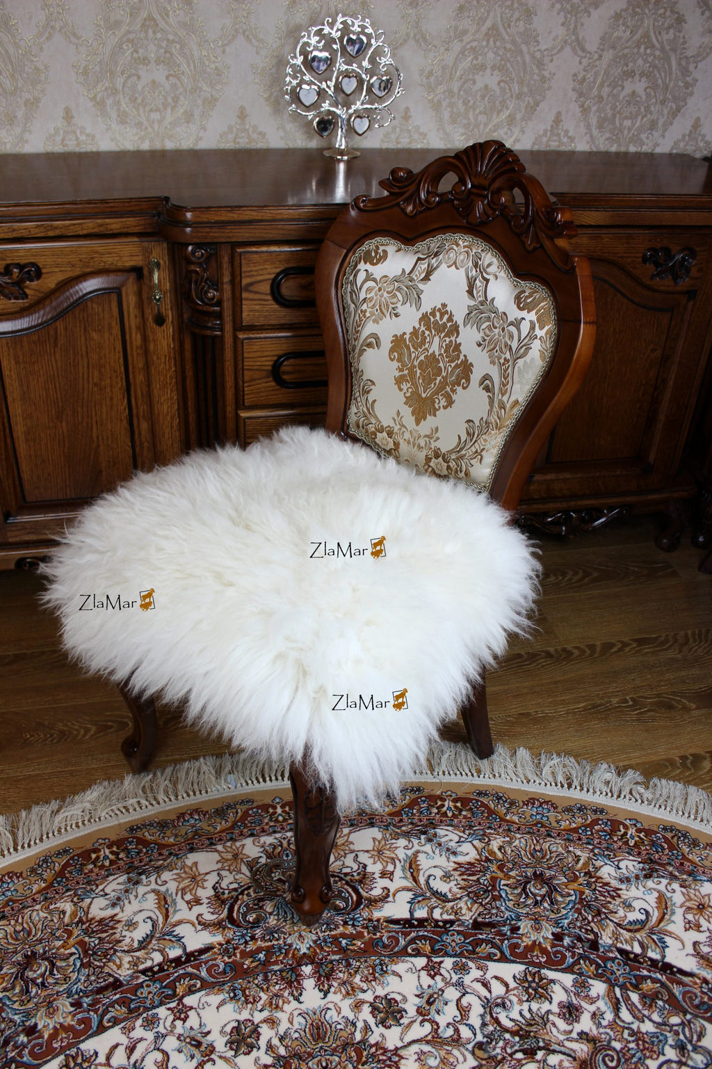 Square Sheepskin Seat Cover 50×50 cm White – Patchwork Natural Wool Cushion