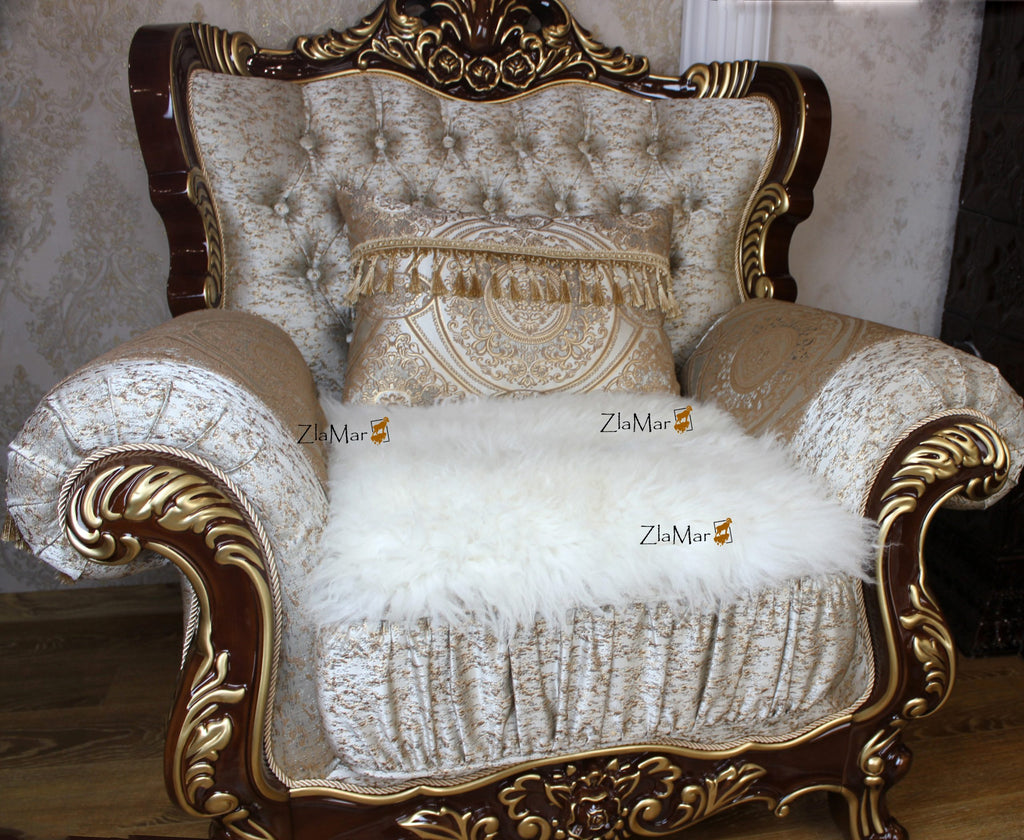 Square Sheepskin Seat Cover 50×50 cm White – Patchwork Natural Wool Cushion