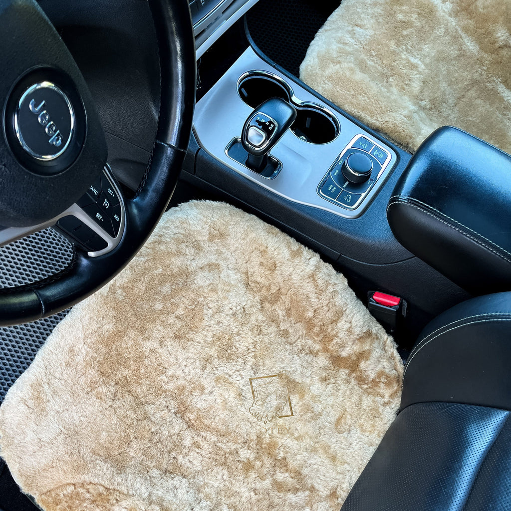Beige Sheepskin Front Seat Covers – 100% Natural Universal Fit