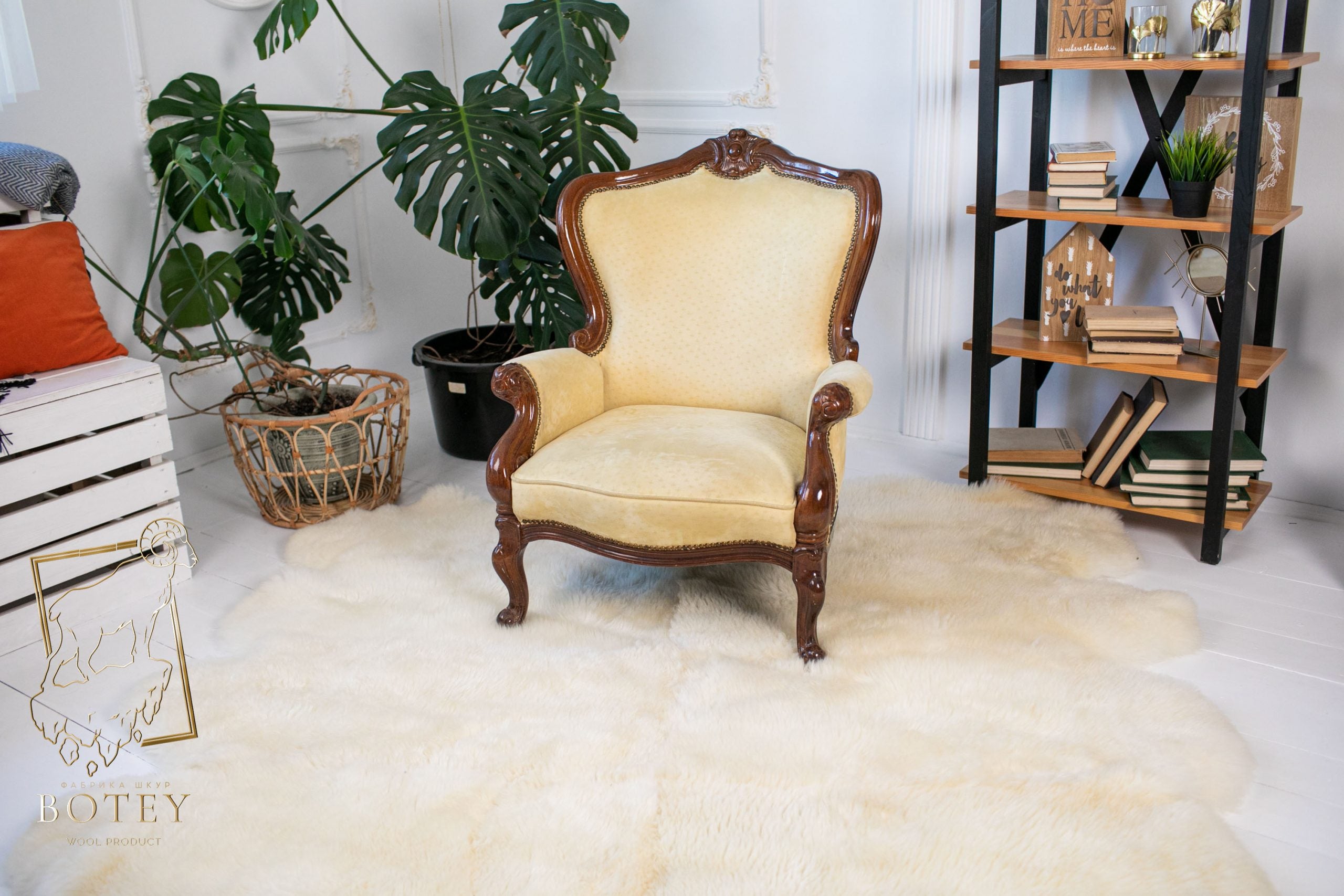 Sheepskin Rug 8-in-1 (200×190 cm) – Ivory Natural Fur Carpet
