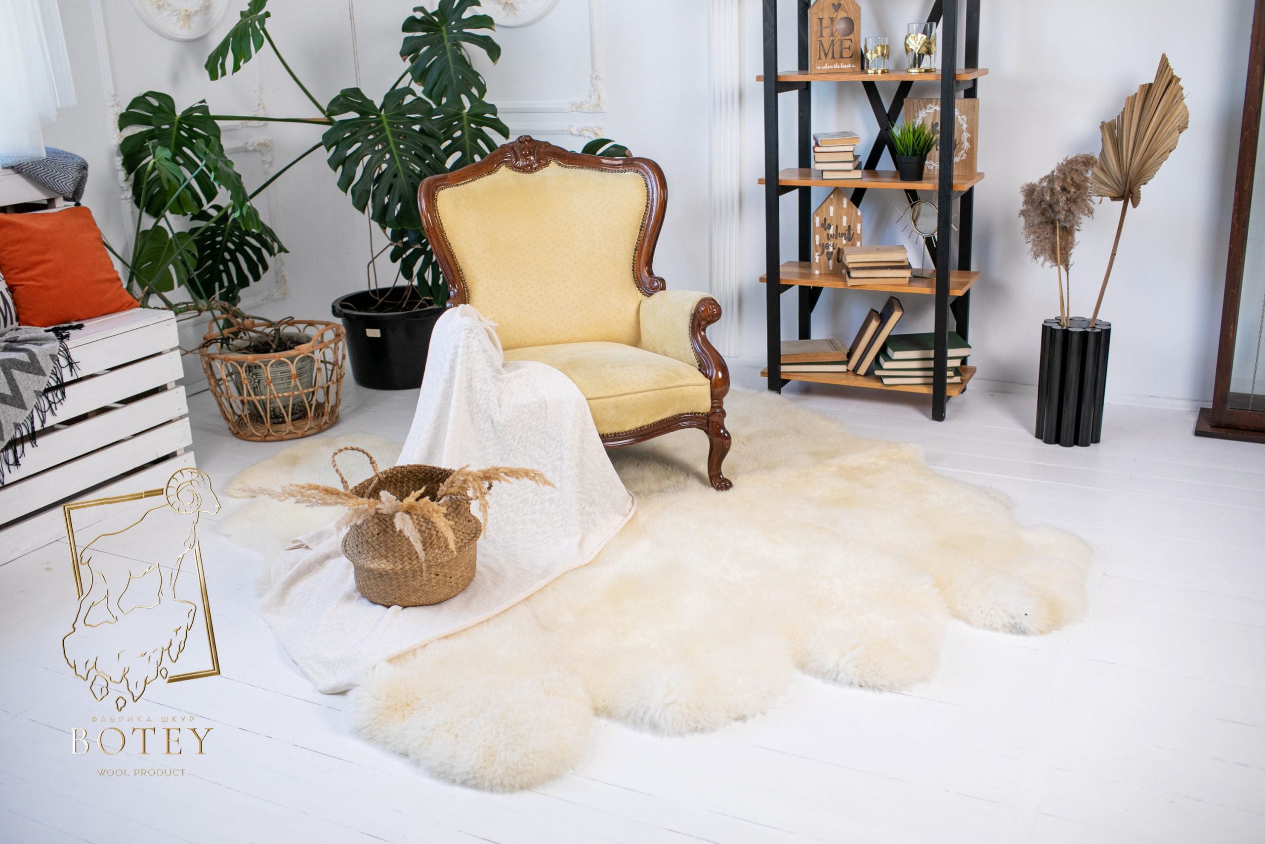 Sheepskin Rug 8-in-1 (200×190 cm) – Ivory Natural Fur Carpet