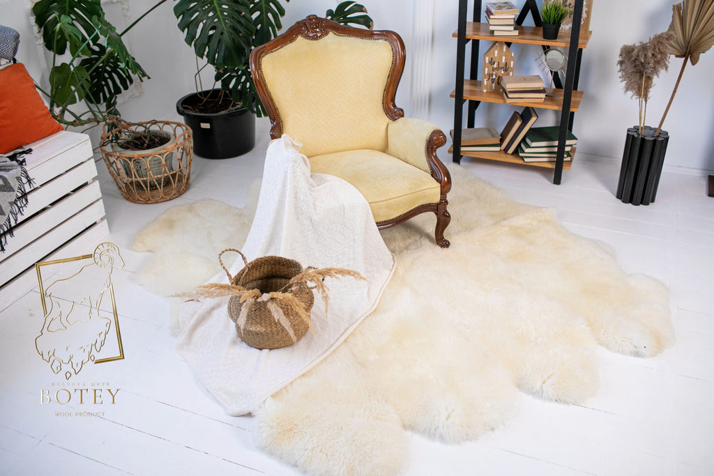 Sheepskin Rug 8-in-1 (200×190 cm) – Ivory Natural Fur Carpet