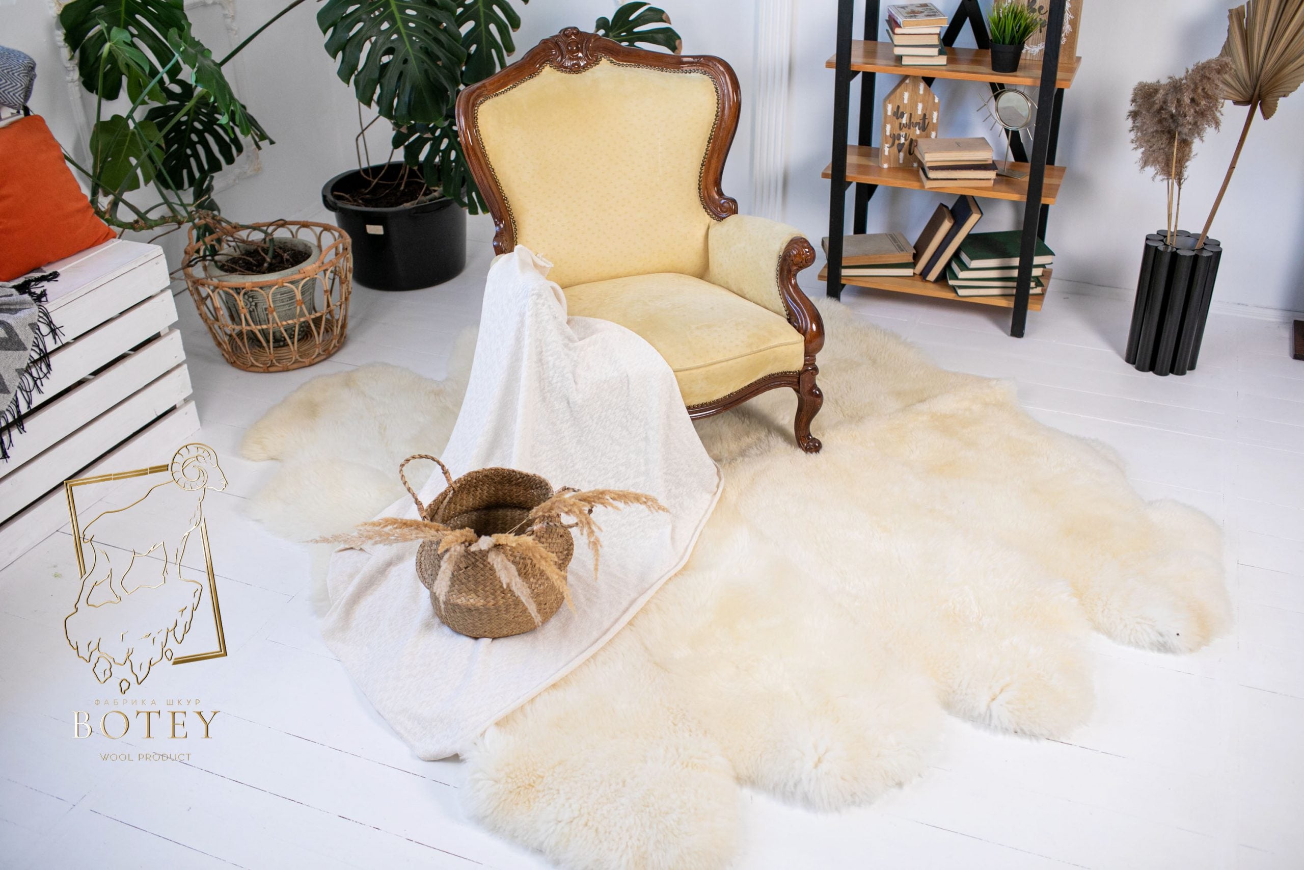 Sheepskin Rug 8-in-1 (200×190 cm) – Ivory Natural Fur Carpet