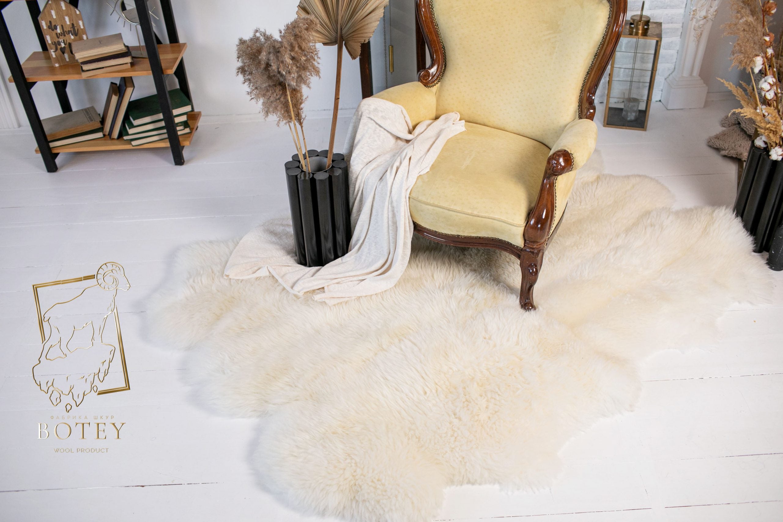 Sheepskin Rug 6-in-1 Eco Tanned Ivory (200×150 cm) – Natural Fur Carpet