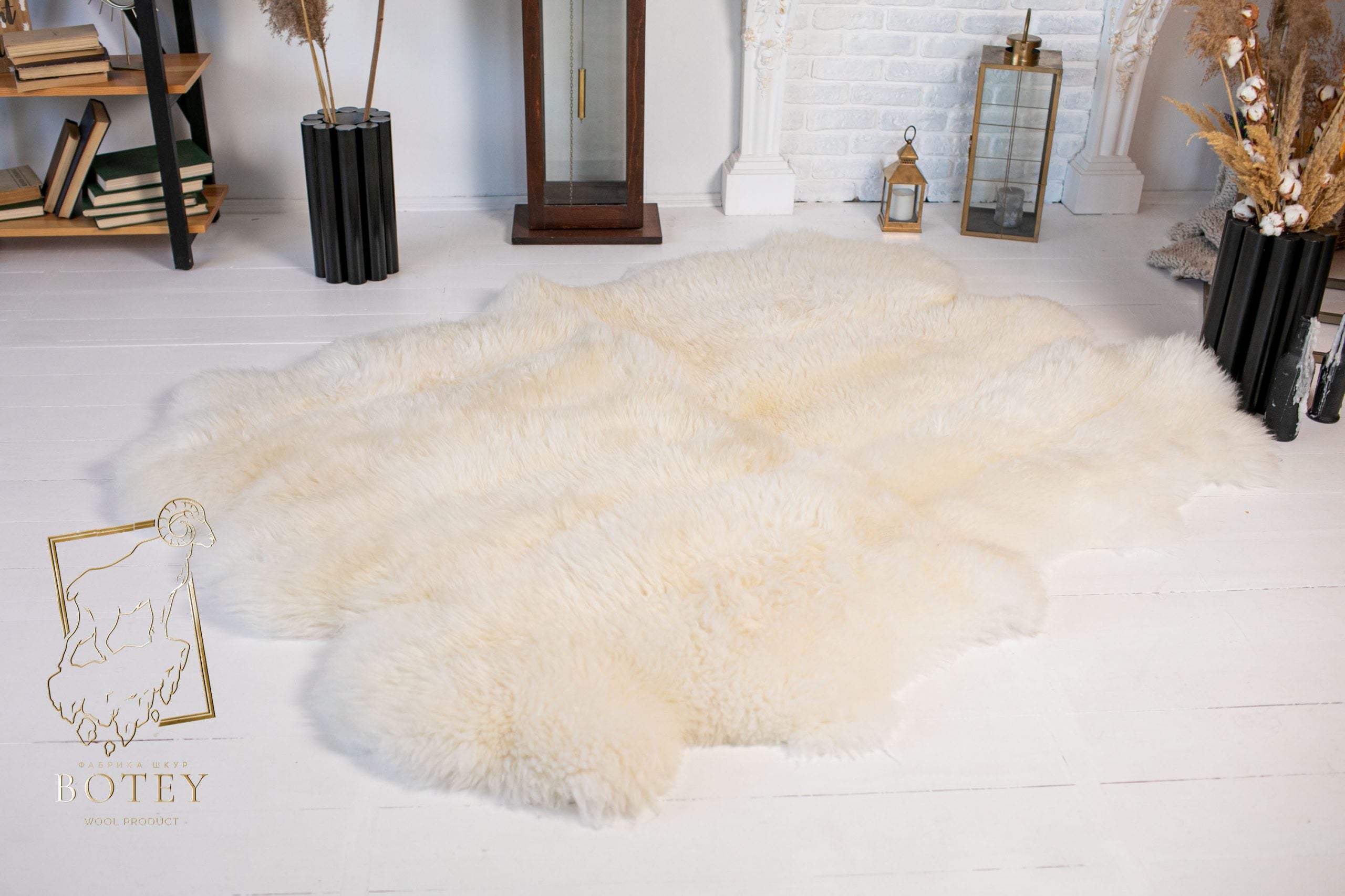 Sheepskin Rug 6-in-1 Eco Tanned Ivory (200×150 cm) – Natural Fur Carpet