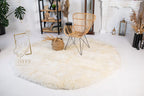 Round Sheepskin Rug (150×150 cm) – Natural Ivory Fur Carpet