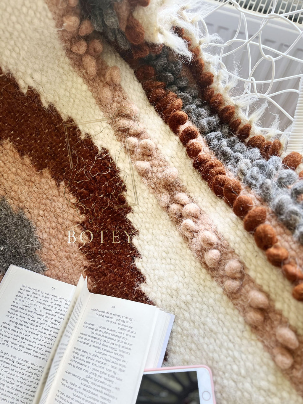 Wool Furniture Throw “Talisman” 100×150 cm – Handmade Natural Wool