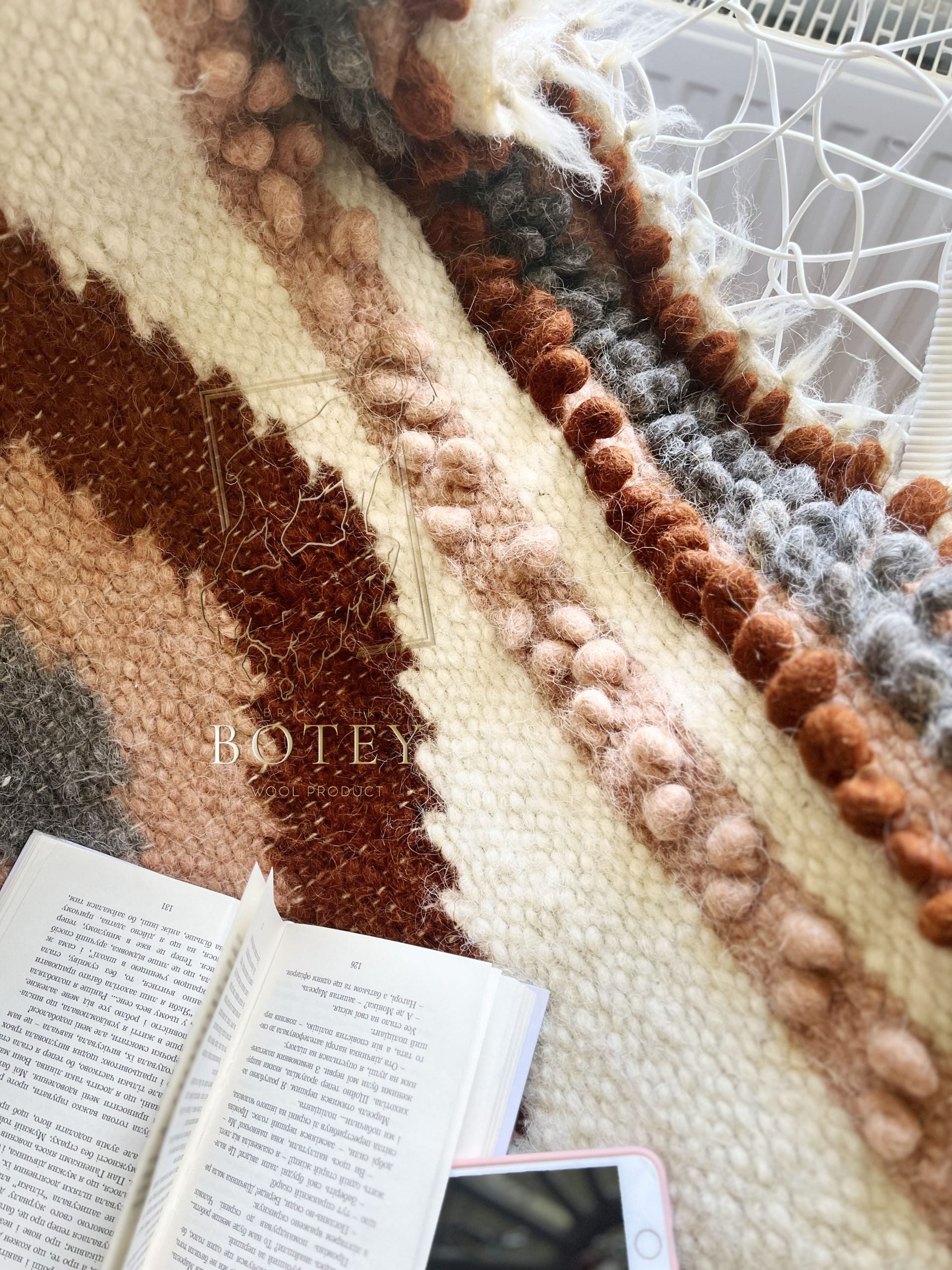 Wool Furniture Throw “Talisman” 100×150 cm – Handmade Natural Wool
