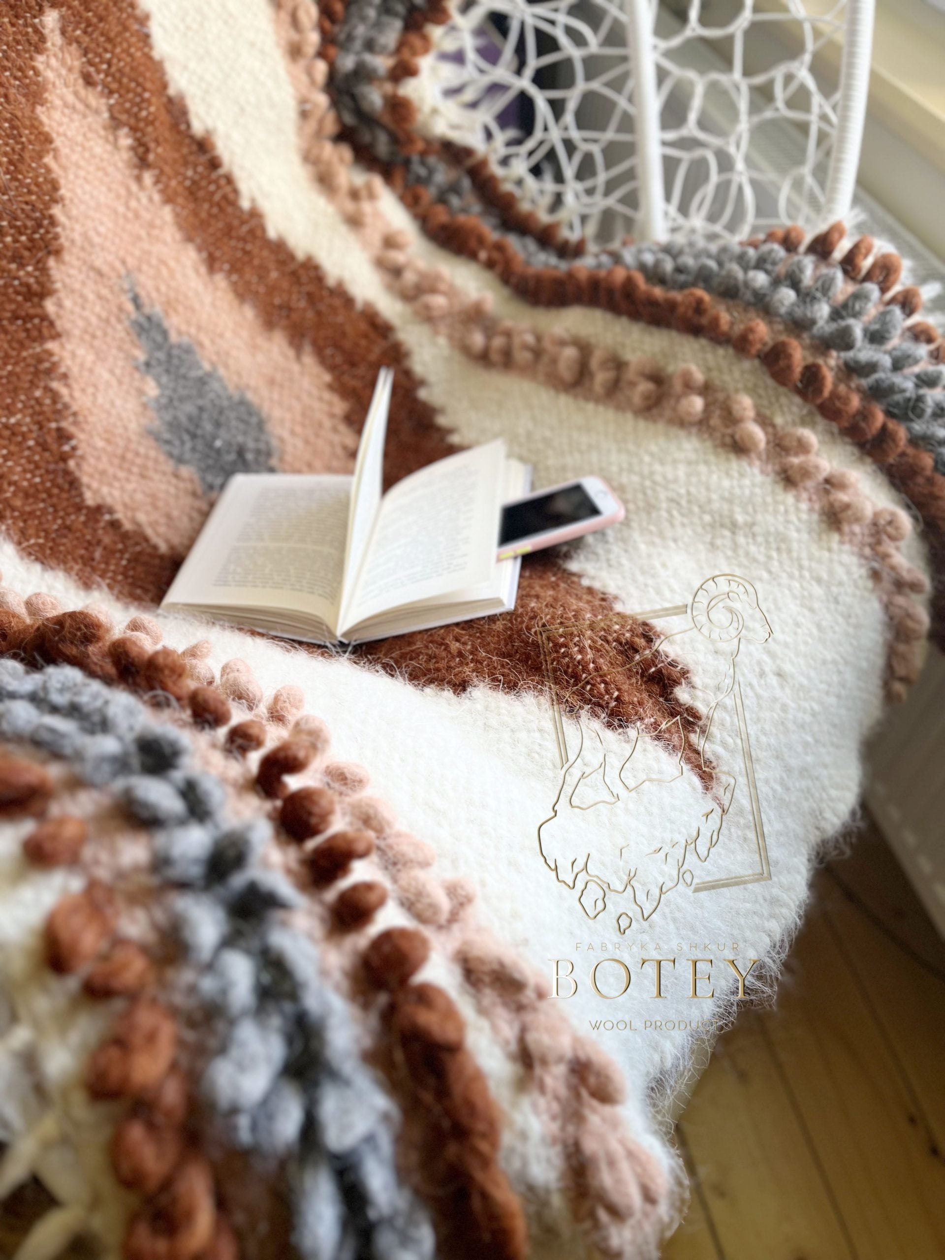 Wool Furniture Throw “Talisman” 100×150 cm – Handmade Natural Wool