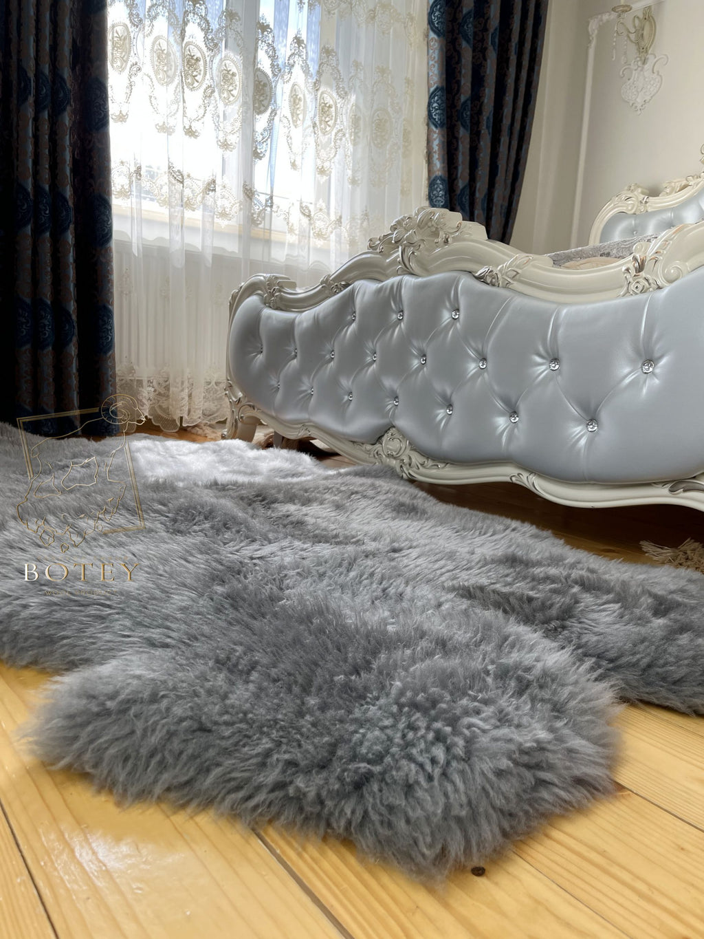 Sheepskin Rug 4-in-1 Grey (200×110 cm) – Natural Fur Carpet