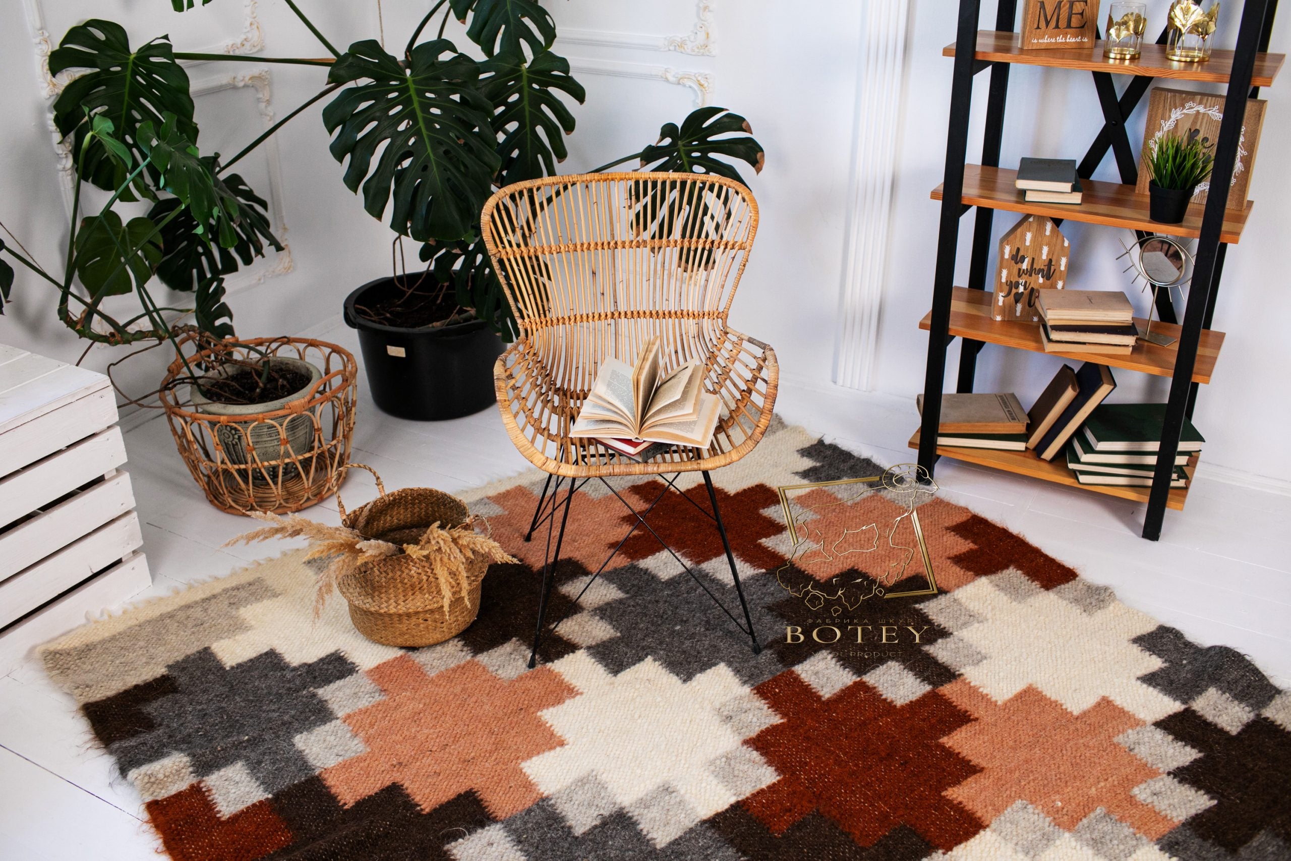 Carpathian Wool Blanket “Pastel Puzzle” 190×220 cm – Premium Handmade Natural Wool