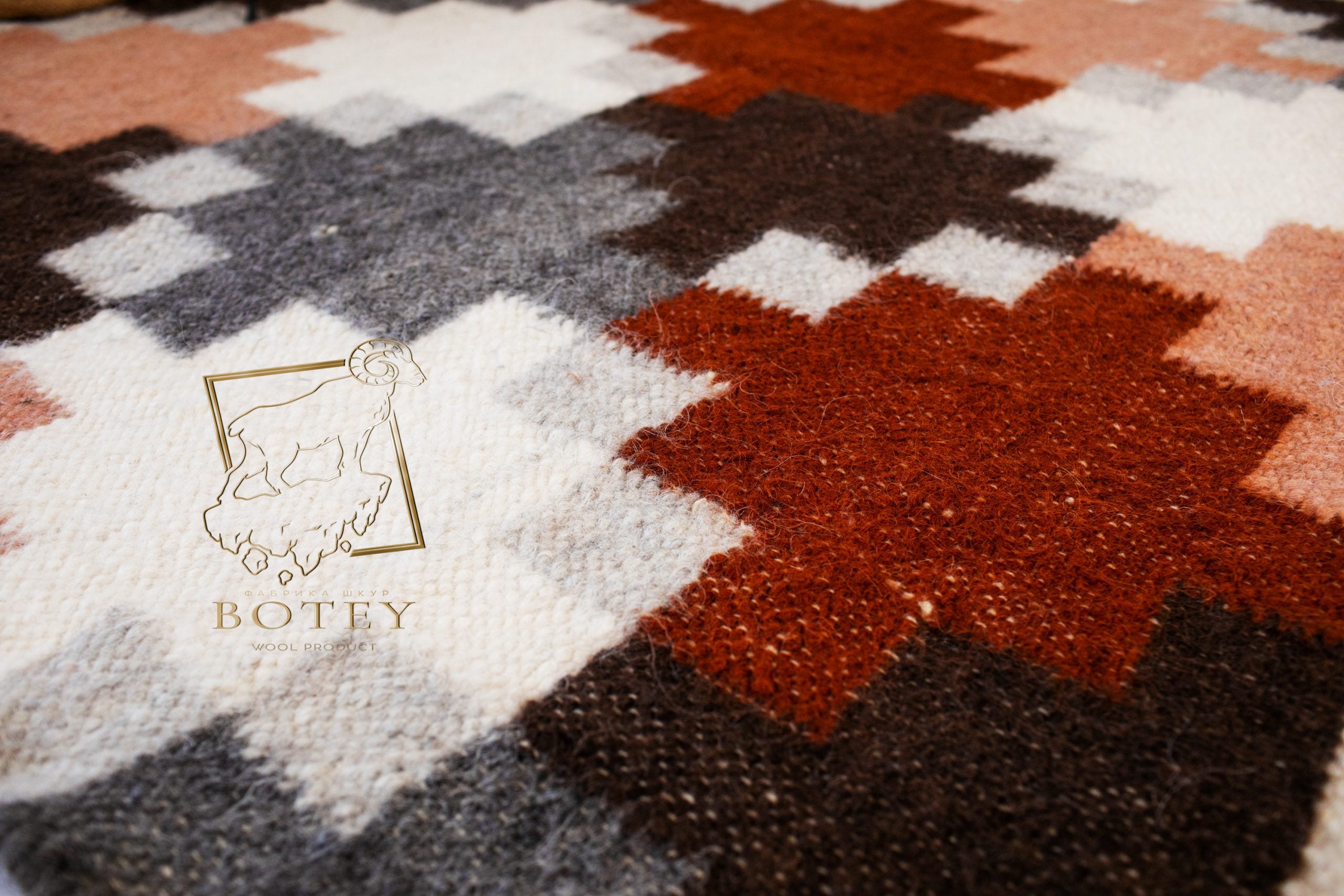 Carpathian Wool Blanket “Pastel Puzzle” 190×220 cm – Premium Handmade Natural Wool