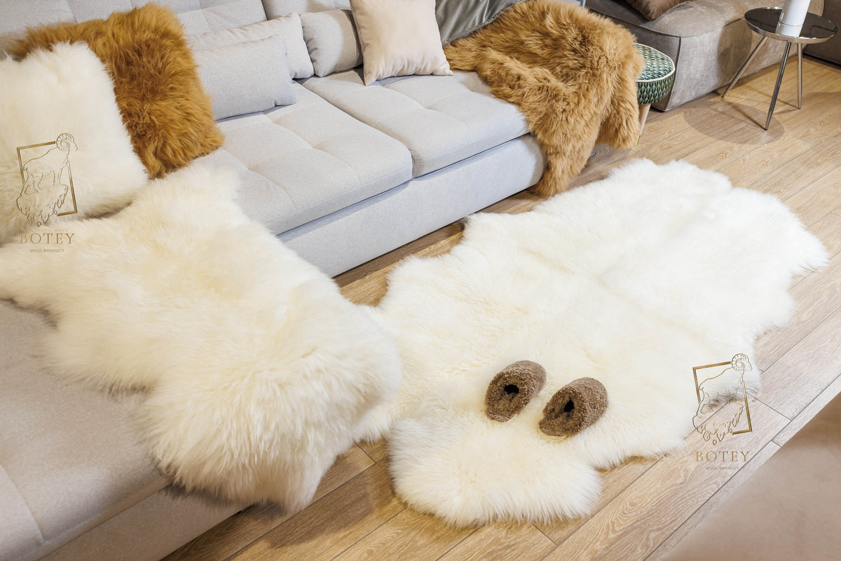 Natural Sheepskin Rug 4-in-1 (200×120 cm) – Soft Premium Fur Carpet