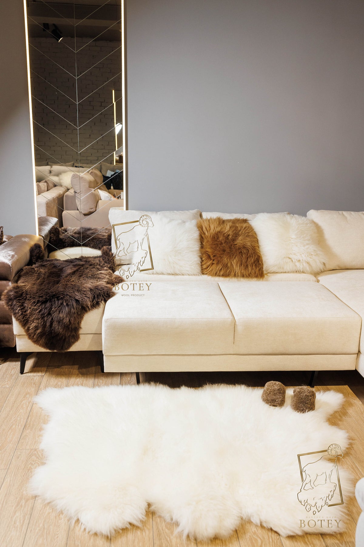 Sheepskin Rug 2-in-1 Wave Design (200×70 cm) – Natural Fur Carpe