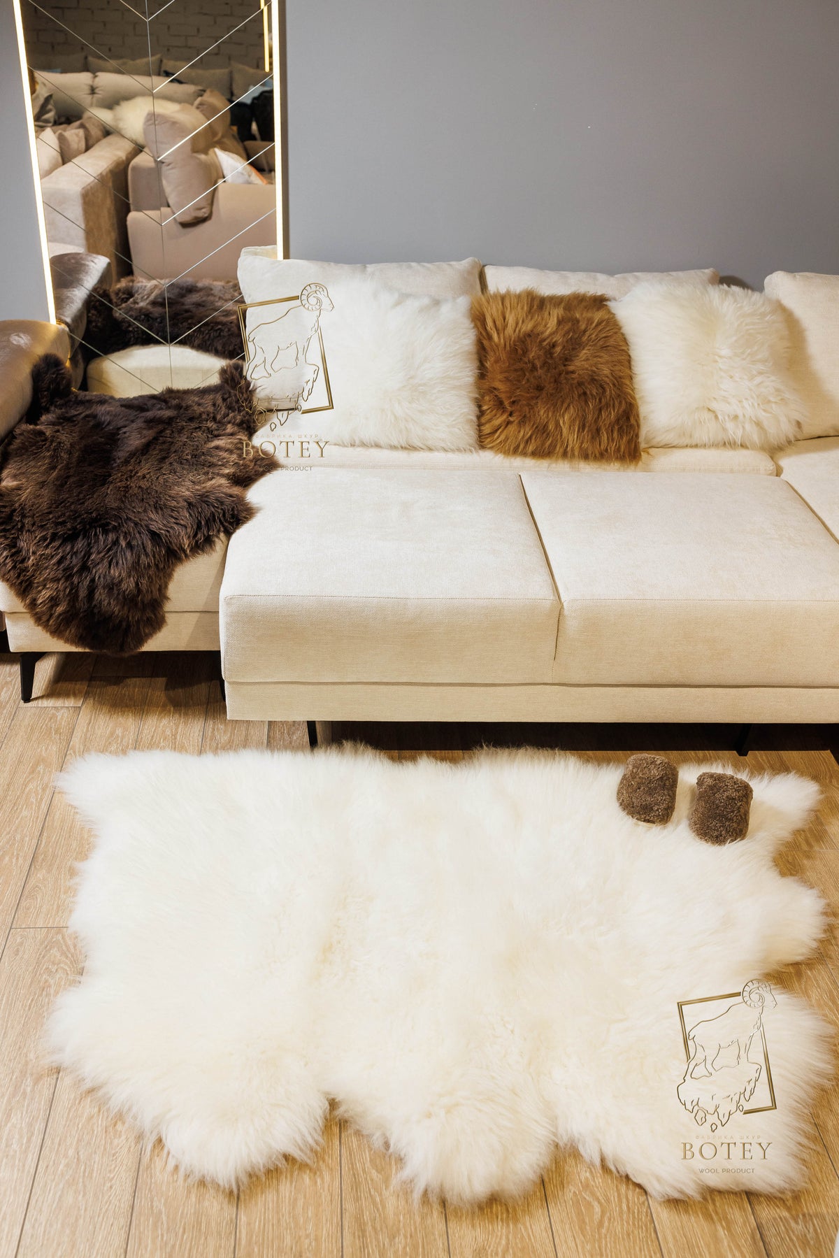 Sheepskin Rug 2-in-1 Wave Design (200×70 cm) – Natural Fur Carpe