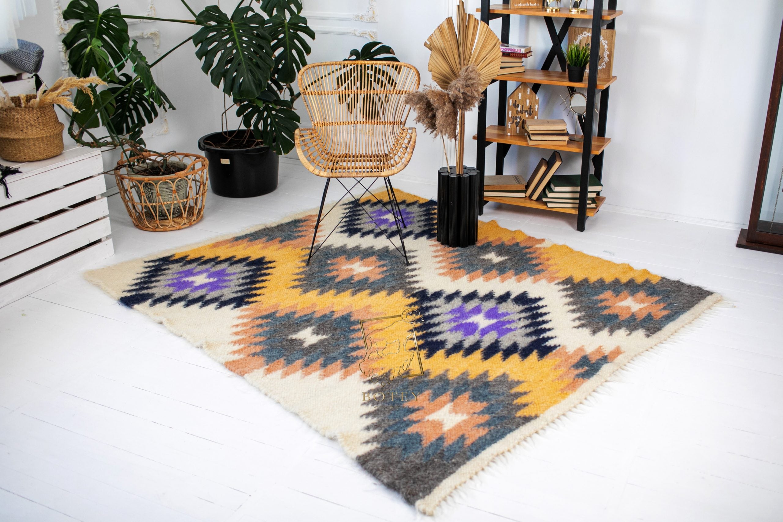 Carpathian Wool Blanket “Stars” 190×220 cm – Premium Handmade Natural Wool